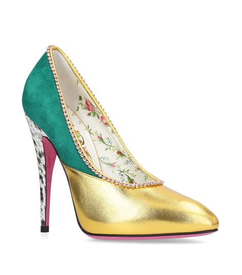 gucci women's peachy embellished leather & suede pumps celebrities|Gucci.